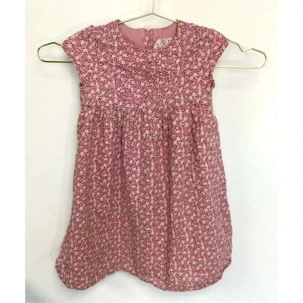 Vintage Baby Gap Toddler Pink Floral Pleated Cap Sleeve Babydoll Dress Size 4Y